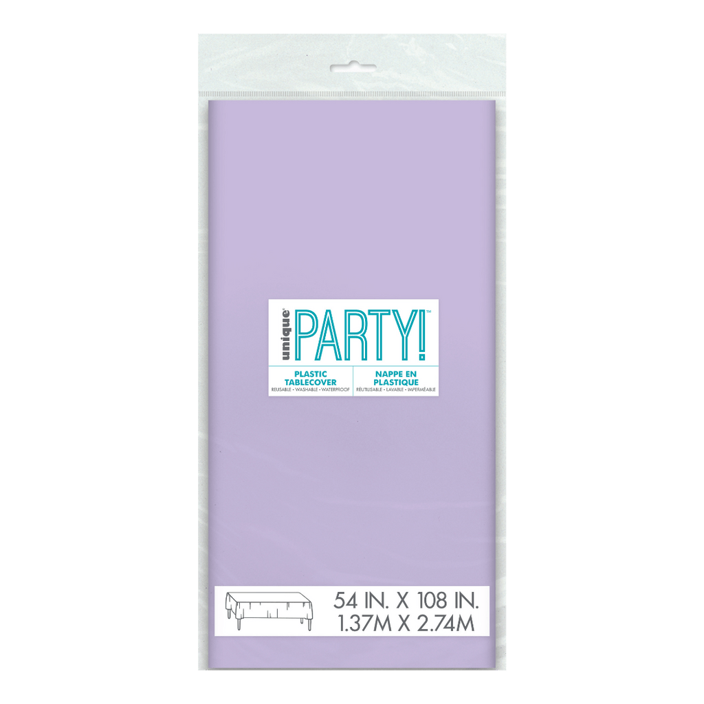 Lavender table cover plastic rectangular for any celebration from Parte Haus party supply store in Bethesda Maryland