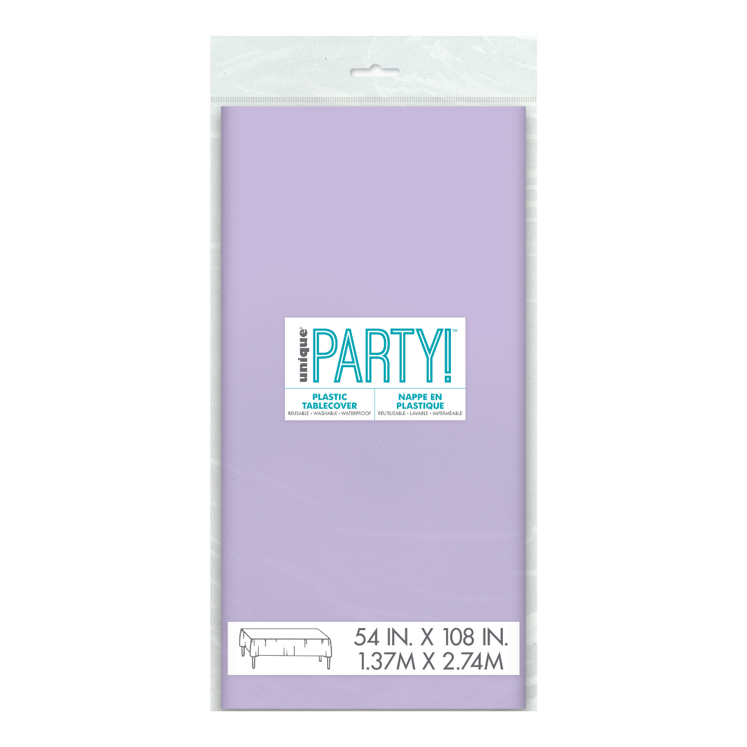 Lavender table cover plastic rectangular for any celebration from Parte Haus party supply store in Bethesda Maryland