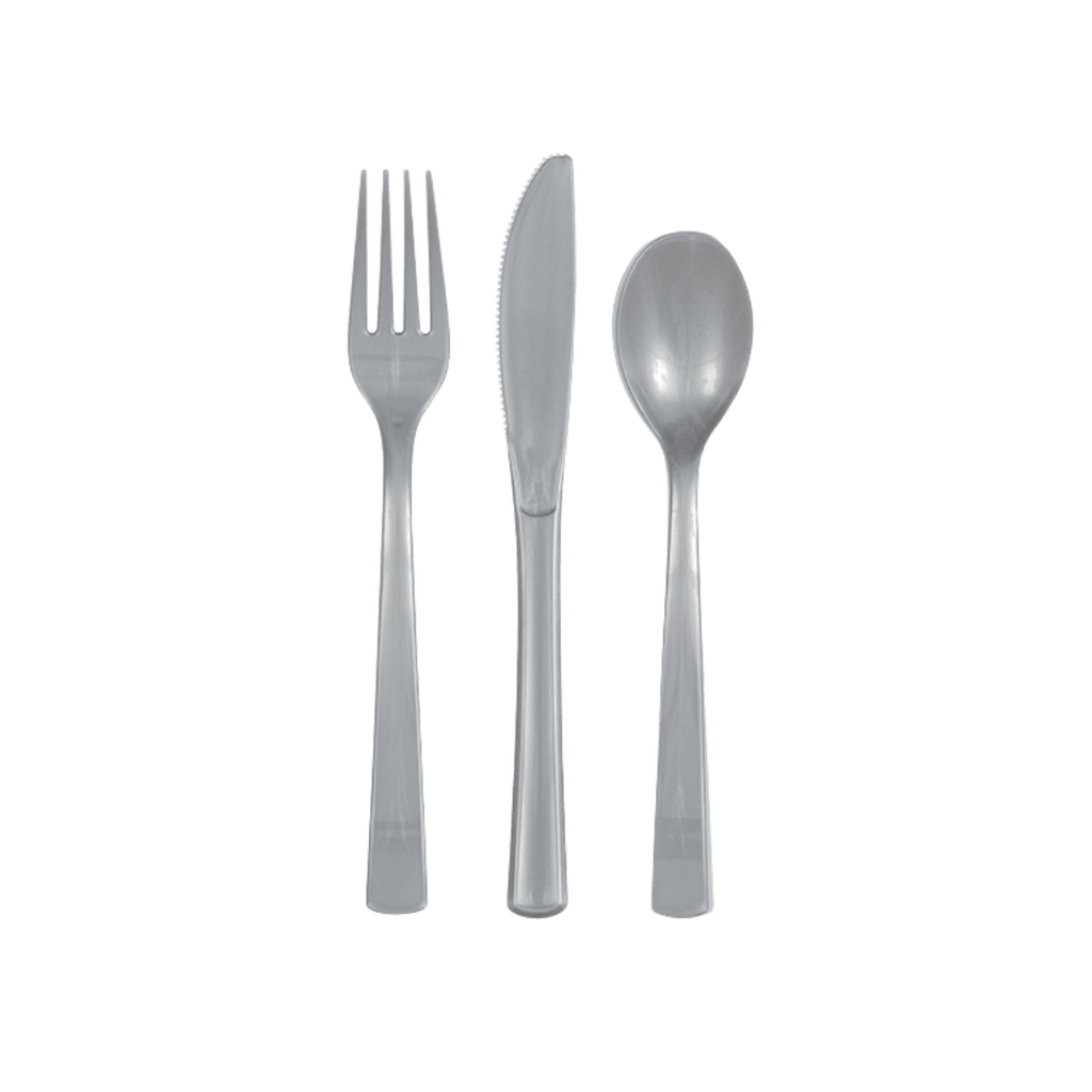 clear plastic cutlery set with fork knife and spoon for any occasion from Parte Haus party supply store in Bethesda MD