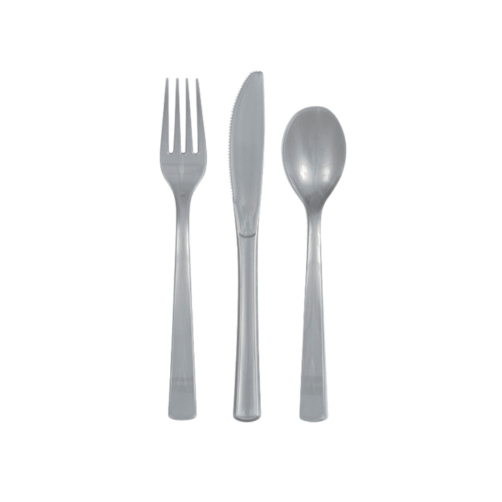 clear plastic cutlery set with fork knife and spoon for any occasion from Parte Haus party supply store in Bethesda MD