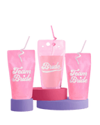 Pink bachelorette drink pouches Team Bride text bridal shower from Parte Haus party supply store in Bethesda Maryland