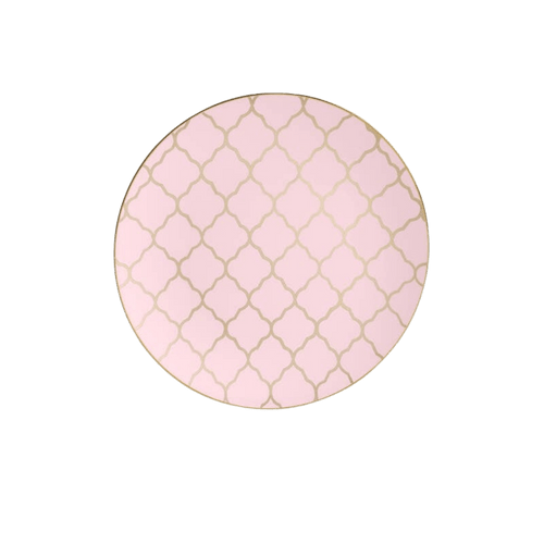 Pink and gold plate with lattice pattern birthday theme from Parte Haus party supply store in Bethesda Maryland
