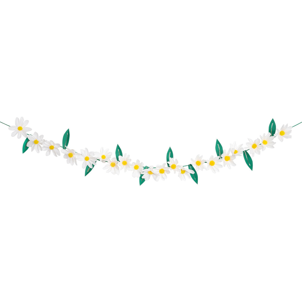 White and yellow daisy garland floral decoration spring from Parte Haus party supply store in Bethesda MD