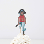 Red and blue pirate cupcake topper with striped pants pirate theme from Parte Haus party supply store in Bethesda MD