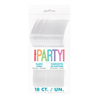 Clear plastic forks multipack in festive packaging for celebrations from Parte Haus party supply store in Bethesda MD.