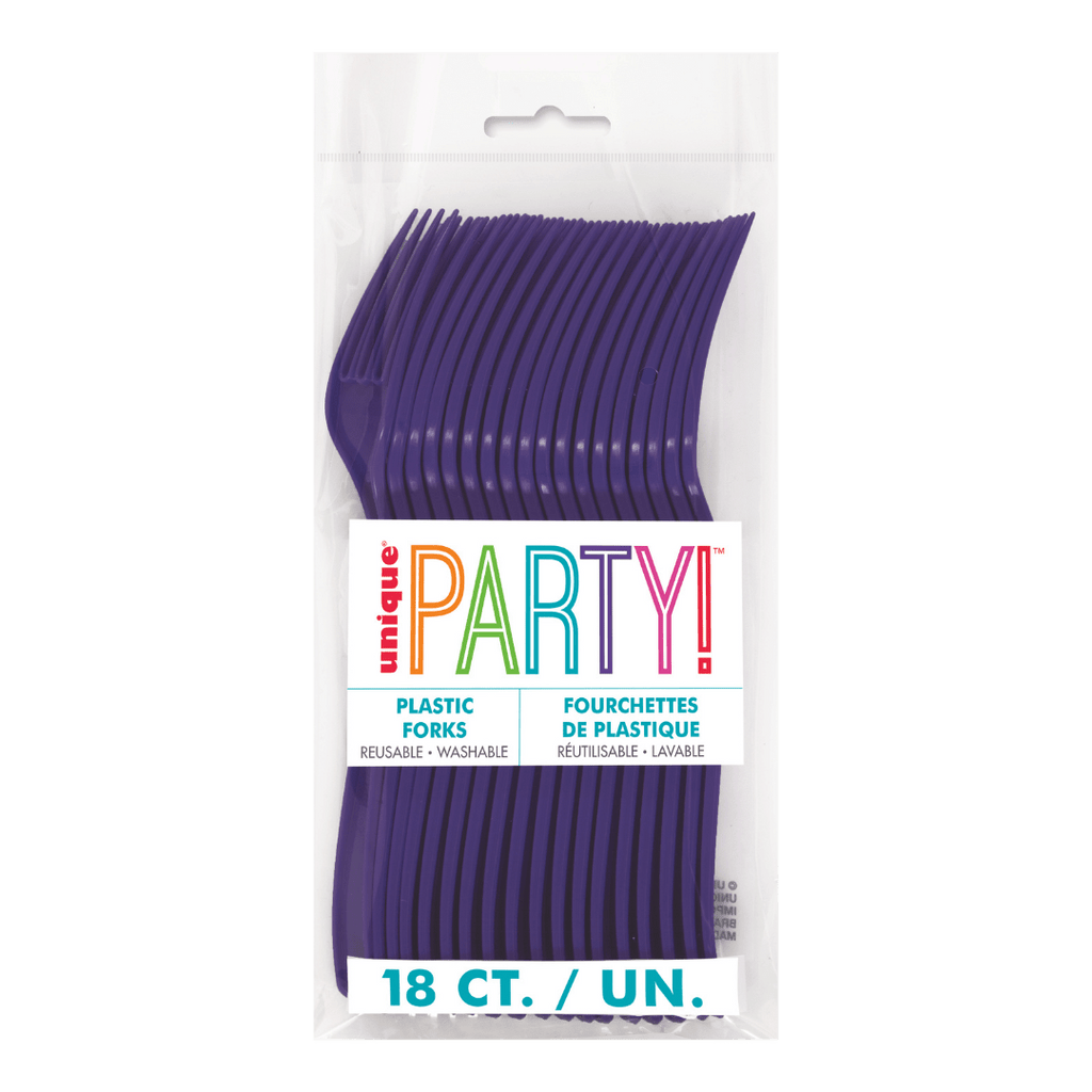 Purple plastic forks in clear package for celebration theme from Parte Haus party supply store in Bethesda MD