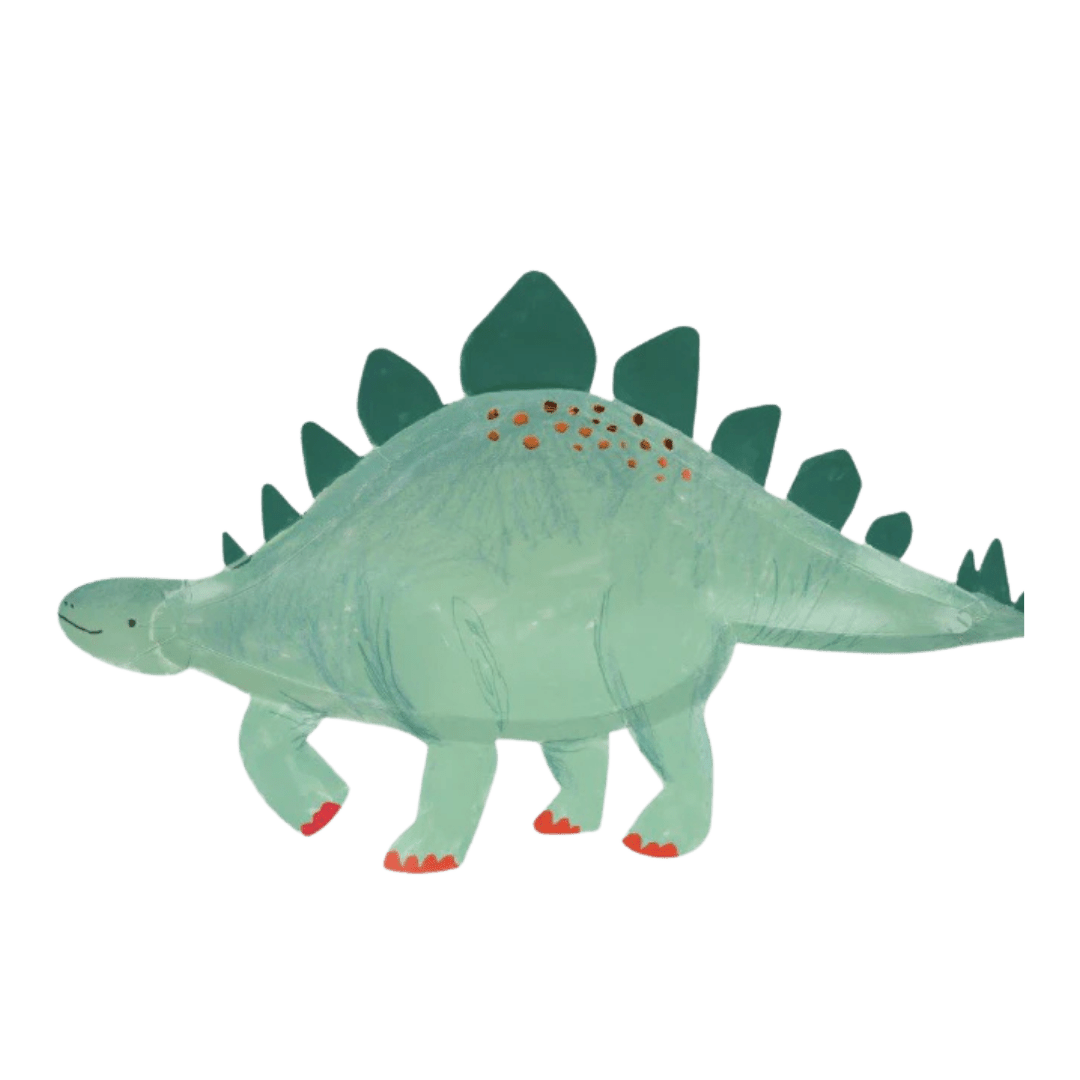 Green dinosaur balloon shaped like stegosaurus for birthday from Parte Haus party supply store in Bethesda MD.