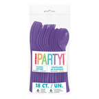 Purple plastic cutlery set with knives forks spoons party celebration from Parte Haus party supply store in Bethesda Maryland