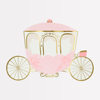 Pink princess carriage plate with gold details for fairytale birthday from Parte Haus party supply store in Bethesda MD