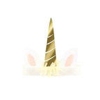 Gold unicorn horn headband with white ears for birthday from Parte Haus party supply store in Bethesda Maryland
