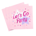 Pink let's go party napkins with stars birthday celebration from Parte Haus party supply store in Bethesda MD