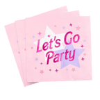 Pink let's go party napkins with stars birthday celebration from Parte Haus party supply store in Bethesda MD