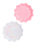 Pink and iridescent scalloped plate set with bow detail birthday design from Parte Haus party supply store in Bethesda MD