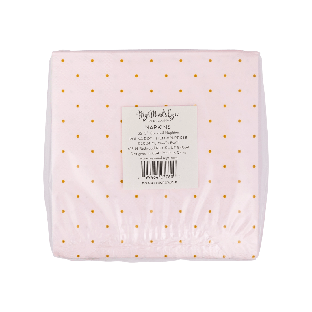Pink and Gold Polka Dot Princess Cocktail Napkin