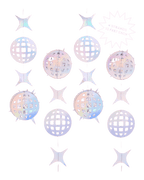 iridescent disco ball garland set with hanging spheres and stars for celebration from Parte Haus party supply store in Bethesda MD