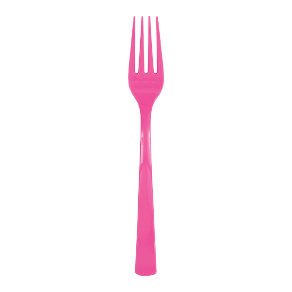 Pink plastic fork with glossy finish for birthday or celebration from Parte Haus party supply store in Bethesda Maryland