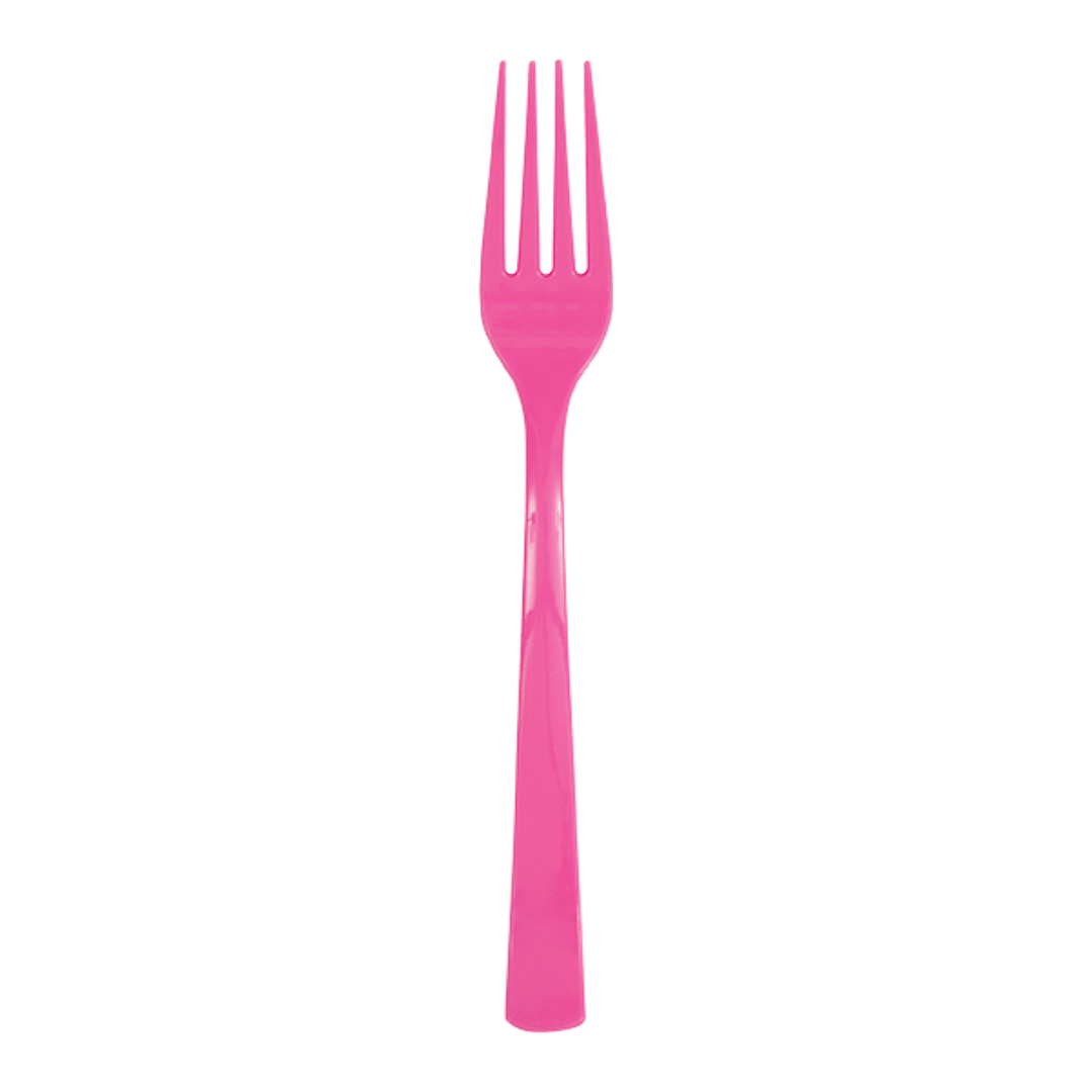Pink plastic fork with glossy finish for birthday or celebration from Parte Haus party supply store in Bethesda Maryland