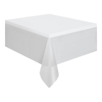 White table cover plastic rectangle tablecloth for birthday from Parte Haus party supply store in Bethesda MD