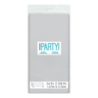 White plastic table cover folded in packaging for celebrations from Parte Haus party supply store in Bethesda MD