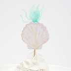 Pastel seashell cake topper with mint seaweed detail under the sea theme from Parte Haus party supply store in Bethesda MD