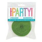 Green streamer roll in clear packaging birthday theme from Parte Haus party supply store in Bethesda Maryland