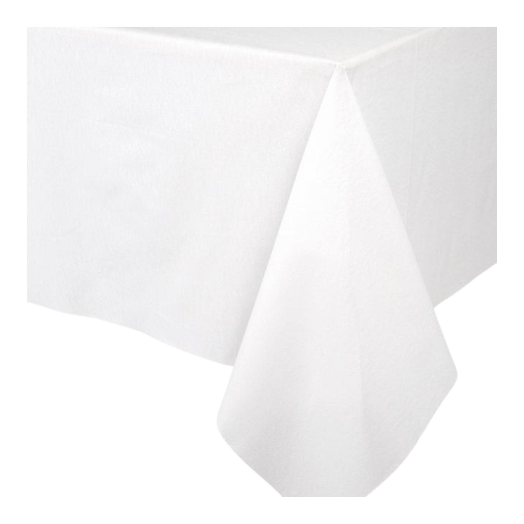 White tablecloth rectangular shape for celebration from Parte Haus party supply store in Bethesda Maryland