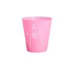Pink plastic cup with hand illustration bachelorette theme from Parte Haus party supply store in Bethesda Maryland