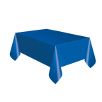 Royal blue table cover rectangular plastic for birthday from Parte Haus party supply store in Bethesda Maryland