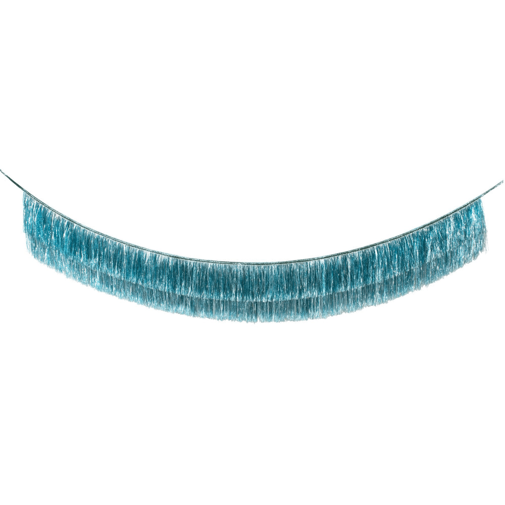 Blue tinsel fringe garland hanging decoration for celebrations from Parte Haus party supply store in Bethesda MD