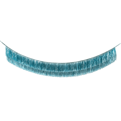 Blue tinsel fringe garland hanging decoration for celebrations from Parte Haus party supply store in Bethesda MD