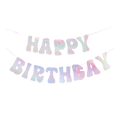 Pastel iridescent happy birthday banner balloon birthday party from Parte Haus party supply store in Bethesda MD