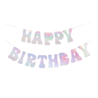 Pastel iridescent happy birthday banner balloon birthday party from Parte Haus party supply store in Bethesda MD