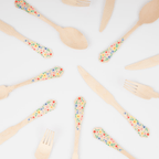 Floral wooden cutlery with colorful flower handles for picnic theme from Parte Haus party supply store in Bethesda MD