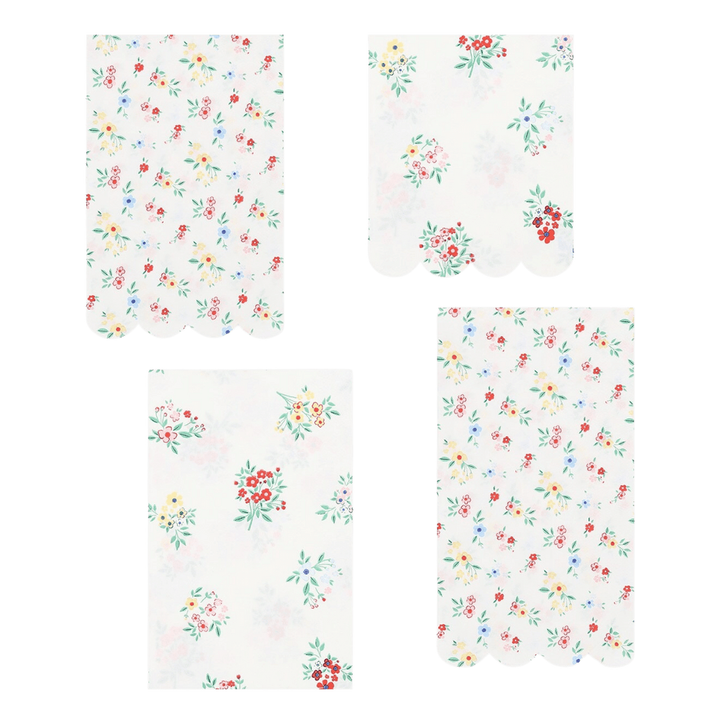 Pastel floral paper napkins with scalloped edges garden party from Parte Haus party supply store in Bethesda MD