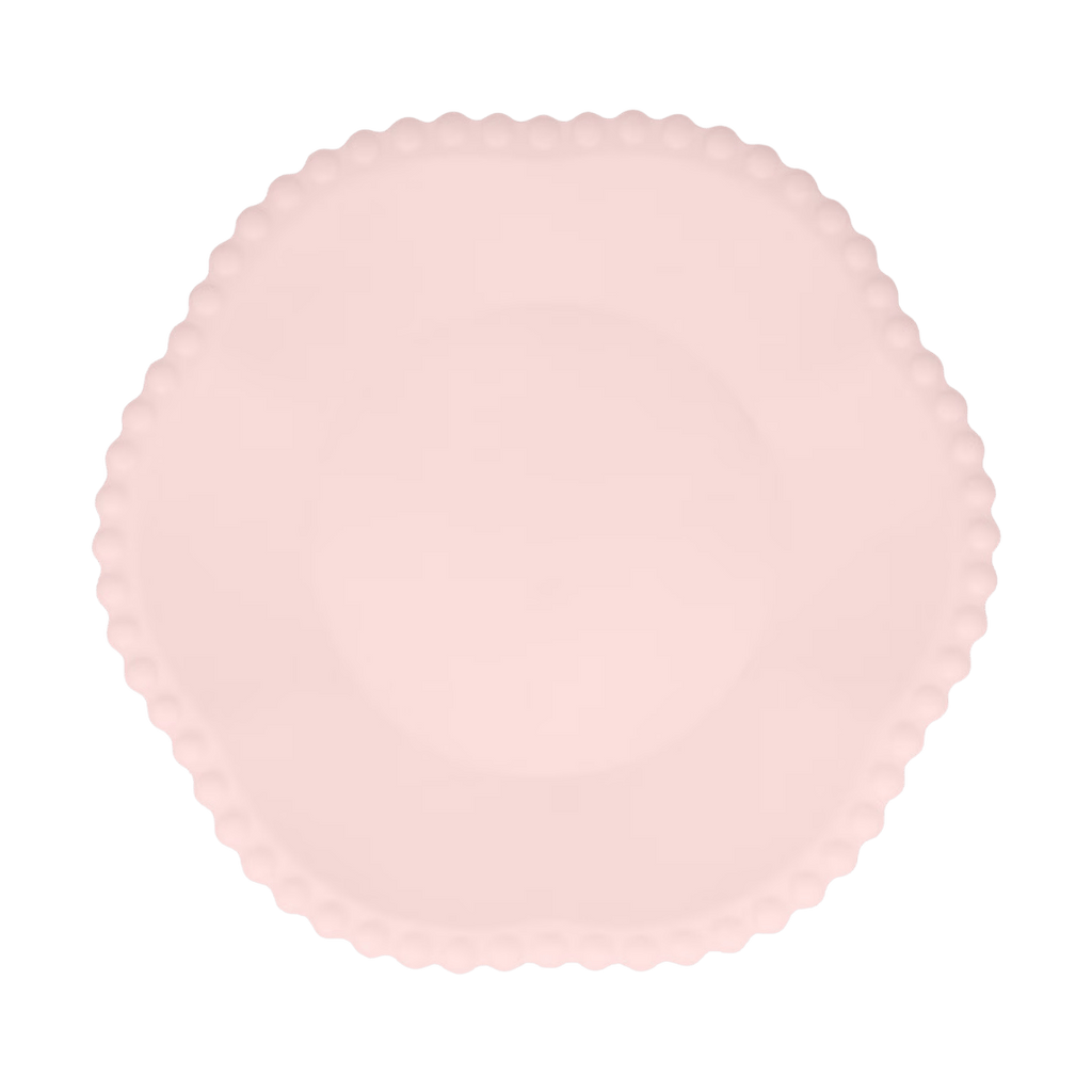 Blush pink scalloped paper plate elegant round design birthday from Parte Haus party supply store in Bethesda MD