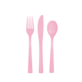 Pink plastic cutlery set featuring fork knife and spoon for birthday theme from Parte Haus party supply store in Bethesda MD