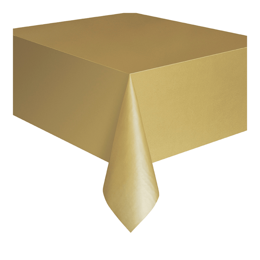 Gold tablecloth with a smooth finish for celebration theme from Parte Haus party supply store in Bethesda Maryland