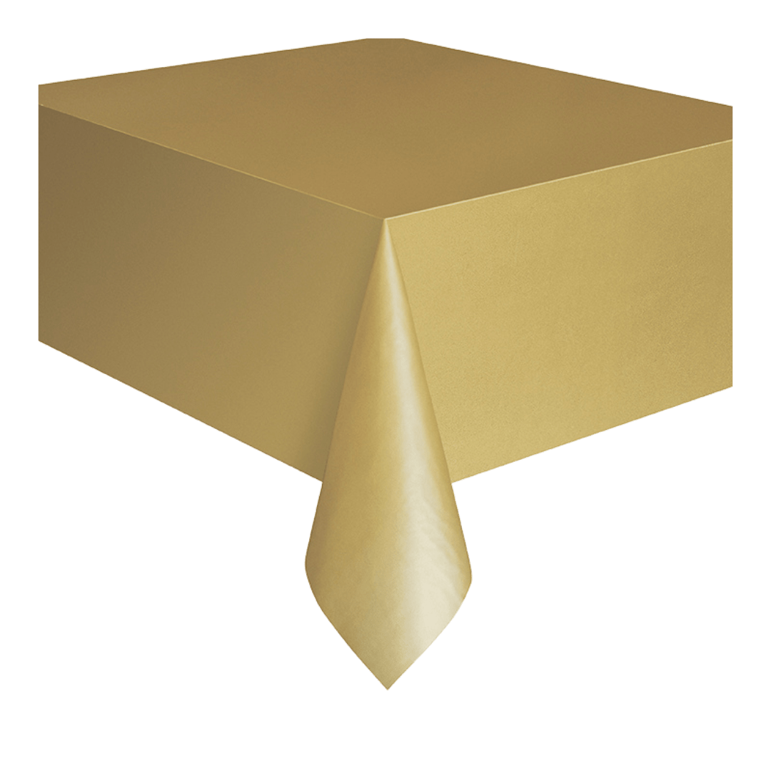 Gold tablecloth with a smooth finish for celebration theme from Parte Haus party supply store in Bethesda Maryland