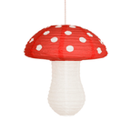Red and white mushroom shaped paper lantern whimsical decoration from Parte Haus party supply store in Bethesda MD