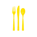 Yellow cutlery set with fork knife and spoon for birthday from Parte Haus party supply store in Bethesda MD.