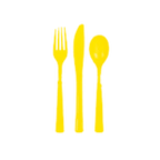 Yellow cutlery set with fork knife and spoon for birthday from Parte Haus party supply store in Bethesda MD.