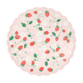 Pink strawberry floral paper plate with scalloped edge spring theme from Parte Haus party supply store in Bethesda Maryland