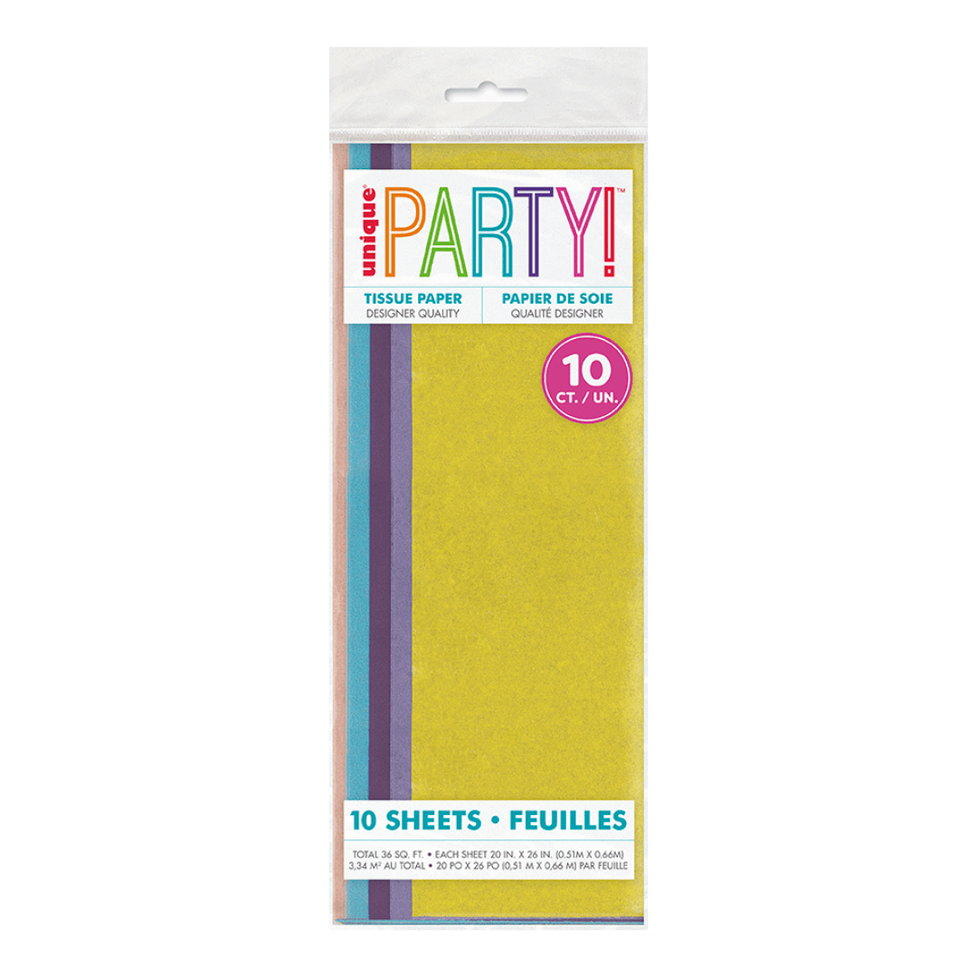Yellow tissue paper pack with pastel accents for celebrations from Parte Haus party supply store in Bethesda Maryland