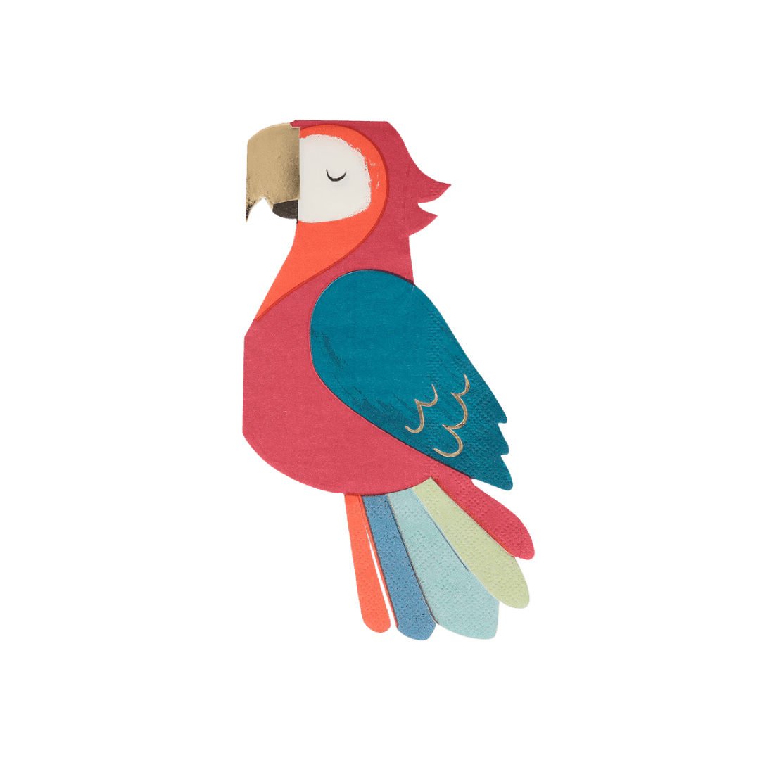 Colorful parrot napkin tropical theme from Parte Haus party supply store in Bethesda Maryland
