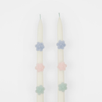 White floral taper candle set with pastel flower decorations for spring from Parte Haus party supply store in Bethesda Maryland.