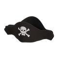 Black pirate hat with skull and crossbones pirate theme from Parte Haus party supply store in Bethesda Maryland