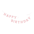 Pink birthday banner with bold letters for birthday theme from Parte Haus party supply store in Bethesda MD.