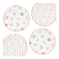 White floral paper plates with scalloped edges spring picnic theme from Parte Haus party supply store in Bethesda MD.