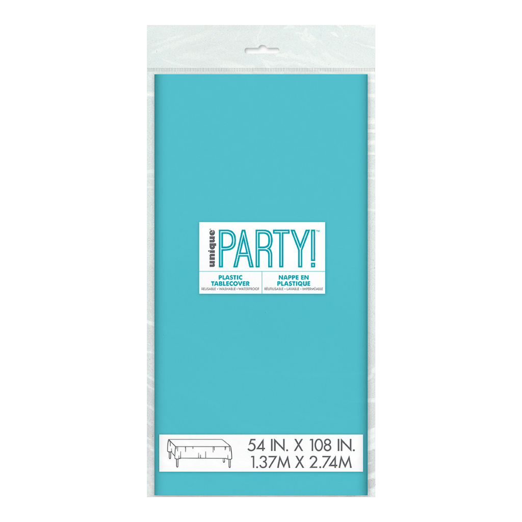 Blue plastic table cover in packaging birthday theme from Parte Haus party supply store in Bethesda MD