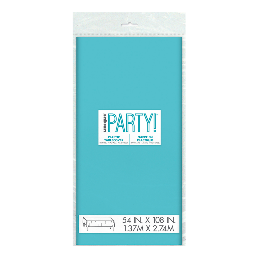 Blue plastic table cover in packaging birthday theme from Parte Haus party supply store in Bethesda MD